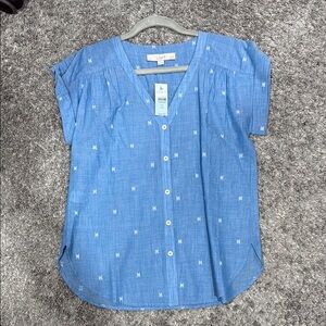 LOFT Blue Button-Up Women's Top